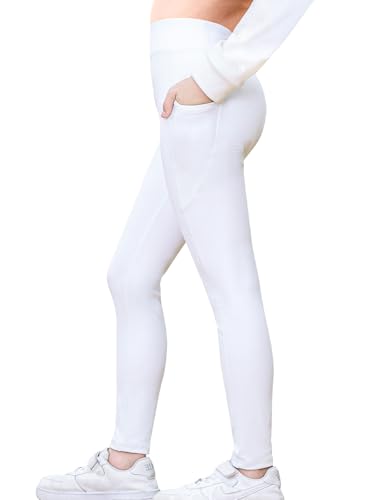 Monbessi Leggings Deportivos Niña Cintura Elástica Leggins Deporte Niña Pantalones Yoga 5 12 Años(120, Blanco)