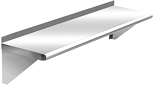 Stainless Steel Shelf 12 x 36 Inches, 250 lb, Commercial Wall Mount Floating Shelving for Restaurant, Kitchen, Home or Hotel