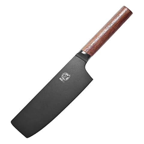 MITSUMOTO SAKARI 7 inch Japanese Nakiri Chef Knife, Professional Black Titanium Coated Vegetable Kitchen Knife, German Premium Alloy Steel Cooking Chef's Knives (Walnut Handle) Cover