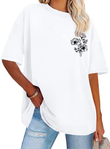 Womens Oversized Tshirt Graphic Tees Crew Neck Summer Short Sleev...
