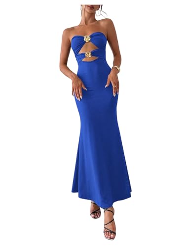 Image of Milumia Women's Metal Decor Cut Out Strapless Bodycon Maxi Dress Fishtail Tube Top Dresses Party Cocktail