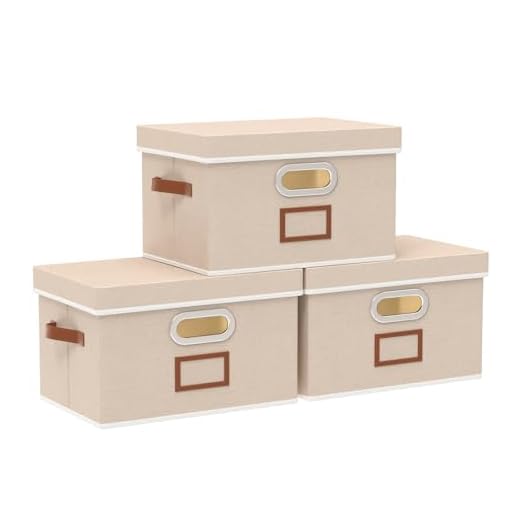 OUTBROS Cajas de almacenamiento con tapas, cestas de almacenamiento para estantes, cestas plegables de la caja organizadora de cubos, caja de almacenamiento decorativa de 32 x 23 x 20 cm, beige