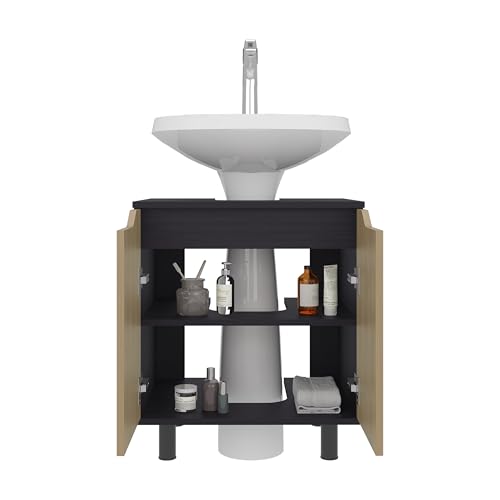 Gabinete de Almacenamiento para Bajo Lavabo en Roble y Negro, Tablero de Partículas, Multicolor miniatura 7