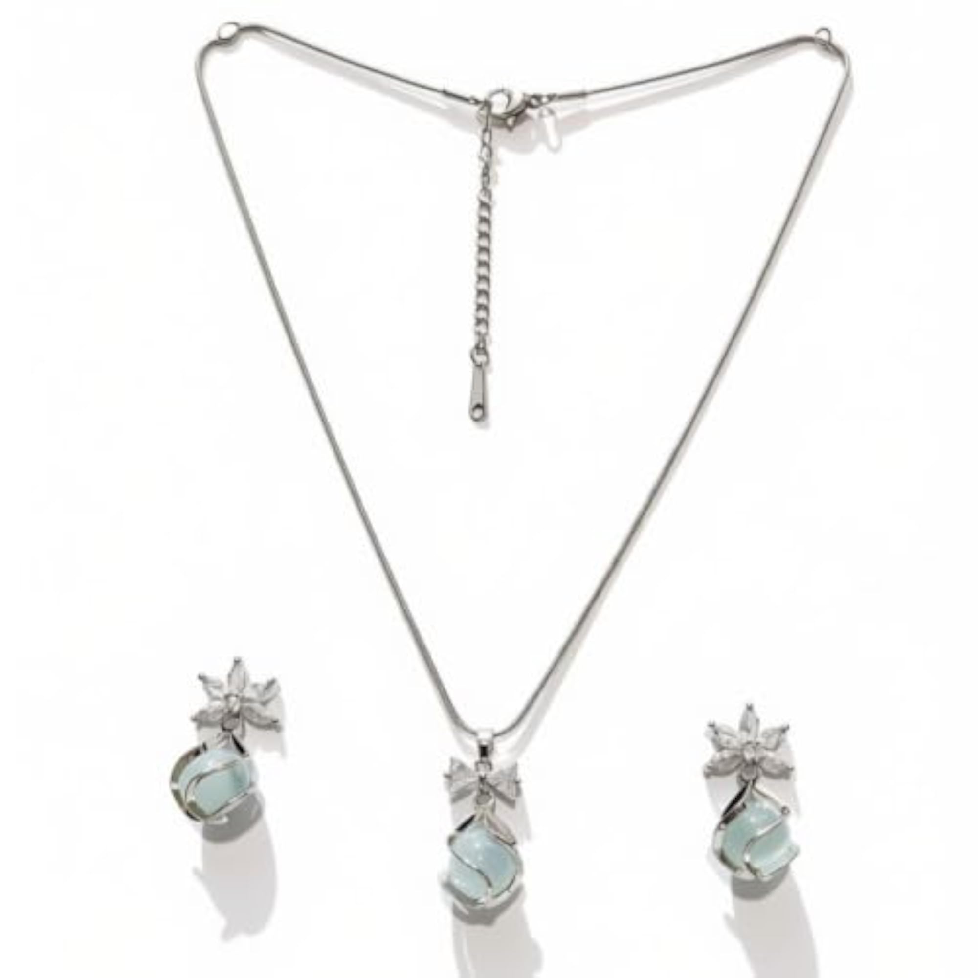 Stylish Silver Necklace and Earring Set for Women and Girls