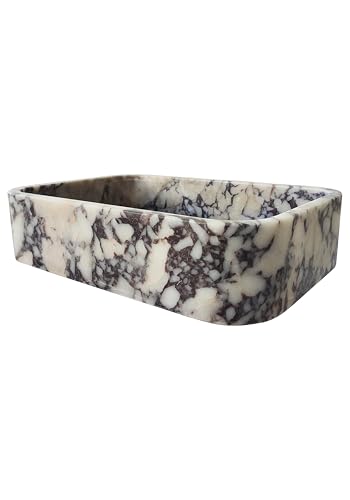 Unique Calacatta Violet 20x14x5 inch Marble Sink, Rectangular Vessel Sink, Bath Sink, Above Counter Modern Vessel Sink For Bathroom Vanity Lavatory Hand Wash Art Basin Countertop Stone (white)