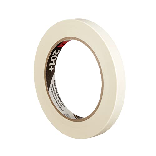 Image of 3M General Use Masking Tape 201+, Crepe Paper, Tan, 12 mm x 55 m, 72 /Case | 4.4 mil, Low Unwind, Clean Removal, Easy Tear, Resist Slivering