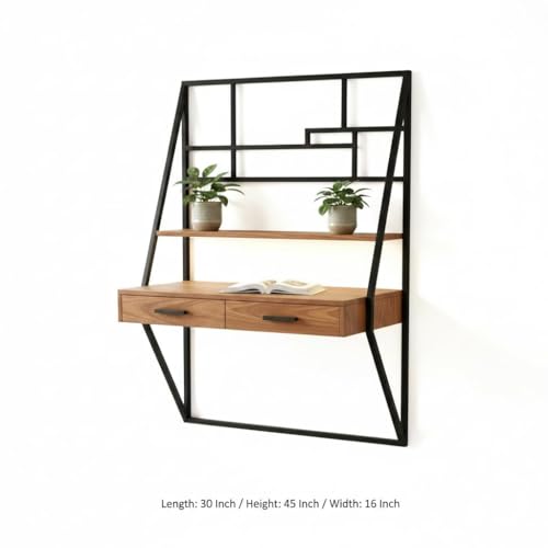 Image of Wall Mount Study Table Laptop Desk for Home & Office with 2 Drawer Storage Wall Mounted Tablefor Desktop - Engineered Wood Modern Top Study Table /Computer Table for Home PC (Luca)