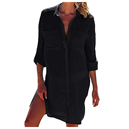 Vestido de playa para mujer, poncho de playa, poncho de verano, camiseta para cubrir la playa, holgada, para vacaciones en la playa, vestido de verano, túnica de playa, Negro , 6 1/2 HS