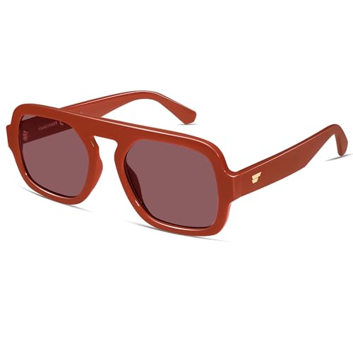 Image of VANLINKER Retro Square Aviator Sunglasses for Women Men 70s Vintage Style Trendy Flat Top Rectangle Sun Glasses VL9826