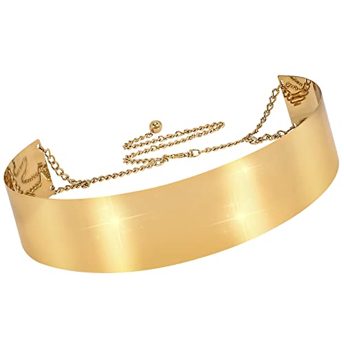 XZQTIVE Metal Waist Belt Women Shiny Polished Mirror Gold Chain Belts Metallic Waistband Adjustable Body Link Dress Belts (Gold, 2.36 Width)