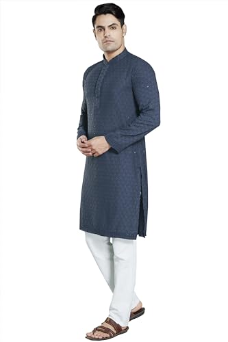 Image of DIVISIVE Men's Sequince Embroidered Cotton Blend Slim Fit Kurta Pyjama Set