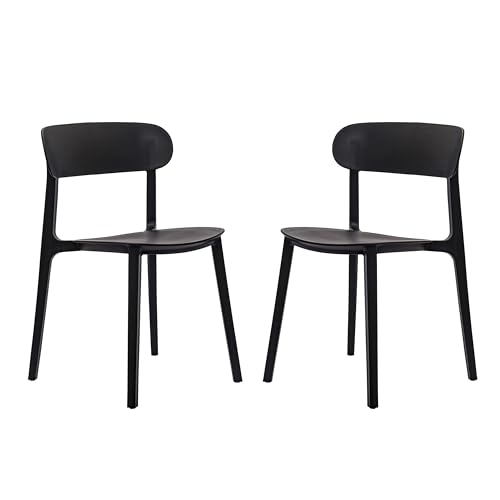 Flash Furniture Dover Patio Chair with Curved Backrest and Contoured Seat, Commercial All-Weather Stacking Resin Chair, UV Resistant, Indoor-Outdoor, Black, Set of 2