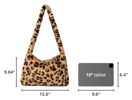 Fuzzy Tote Bag Y2K Fluffy Shoulder Bag Women Furry Purse Large Cute Plush Bag Ladies Faux Fur Bag for Autumn and Winter (Leopard) by KPX - Image 3