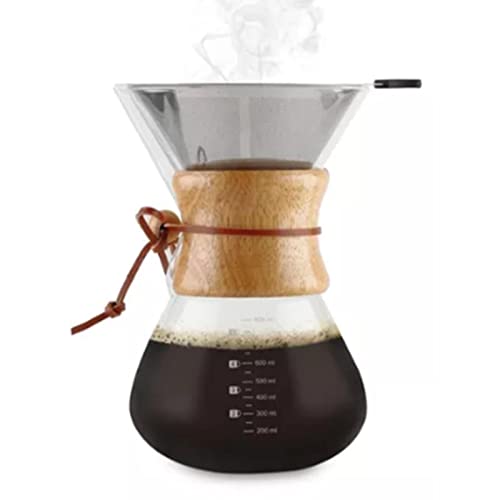 Pour Over Coffee Maker, 800 ml High Borosilicate Glass Manual Coffee Dripper Coffee Brewer with Stainless Steel Filter Wooden Handle for Office Home