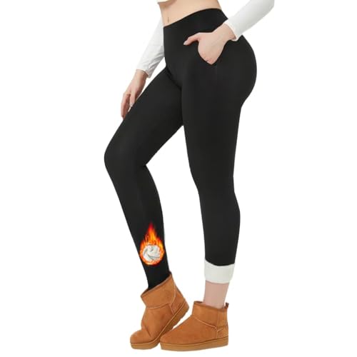 BreezeActive Fleece Lined Leggings Women Tummy Control High Waisted Workout Winter Warm Soft Yoga Pants (US, Alpha, X-Large, Regular, Regular, Black)