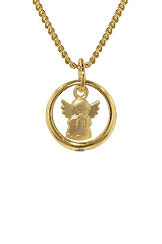 trendor Gold-Anhänger Taufring mit Engel an 40 cm goldplattierter Kette zauberhafter Taufschmuck für Mädchen, Jungen oder Mütter, Geschenkidee zur Taufe, 72931
