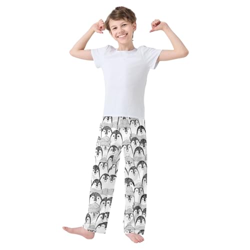 ZZXXB Retro Penguin Boys Long Pants Soft Trousers Elastic Waist Kids Lounge Bottoms with Pockets S-XL2