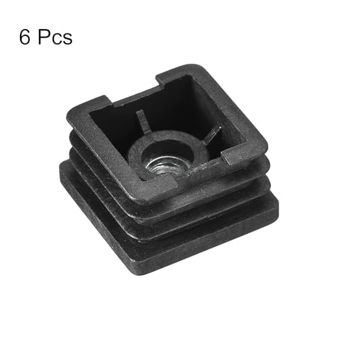 Image of uxcell 6Pcs Inserts for Square Tubes with M8-1.25mm Thread, for 1.38 inchx1.38 inch OD Square Tube, Black Plastic Plug Caster Insert Chair End Caps Furniture