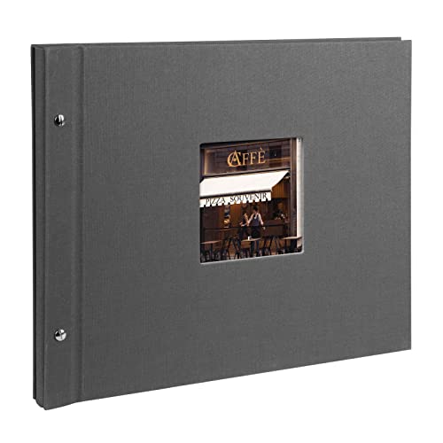 goldbuch 28525 Schraubalbum mit Bildausschnitt, Bella Vista, 39 x 31 cm, Fotoalbum mit 40 schwarze Seiten mit Pergamin-Trennblättern, Album erweiterbar, Fotobuch aus Leinen, grau