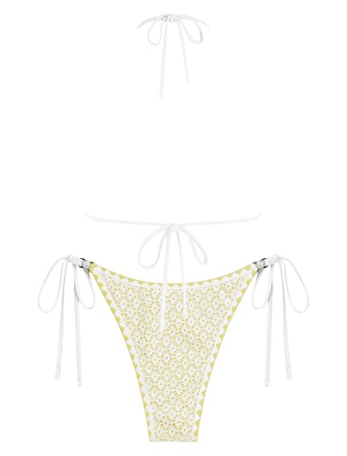 Image of ZAFUL 2 Piece Halter Bikini Sets Hollow Out Triangle Bikini for Women Sexy Bathing Suit High Waisted Side Tie Swimsuits