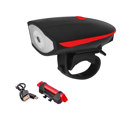 kit Lanterna Para Bike Dianteira e Traseira, Farol Diânteiro com LED e Buzina. (Preto)