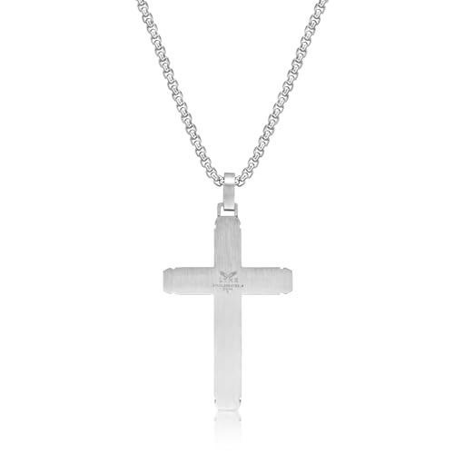 Metro Jewelry 0.02 Carat Black Diamond Cross Pendant Necklace for Men in Stainless Steel with Blue or Black Ion Plating on 24 Inch Chain2