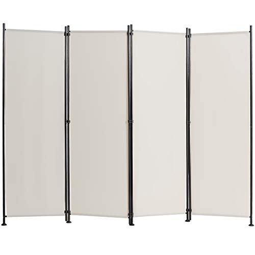 COSTWAY Biombo de 4 Piezas Separador con Almohadilla de Pie Ajustable Pantalla de Privacidad para Casa Oficina Dormitorio (Beige)