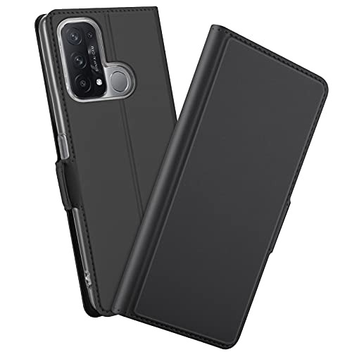 OPPO Reno5 A ケース 手帳型 カバー れフリップ PU革 【Shron】 横置き スタンド機能 マグネット式 横開き 全面保護 (ブラック)