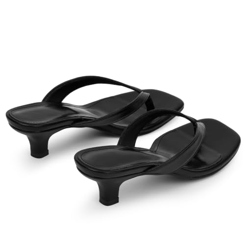 Image of Dsevht Kitten Heels for Women Jelly Square Open Toe Sandals Flip Flop Heel Summer Low Heeled Thong Sandals