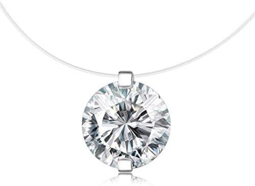 S925 Round Cubic Zirconia CZ Choker Necklace, Invisible Fish Line Setting for Women