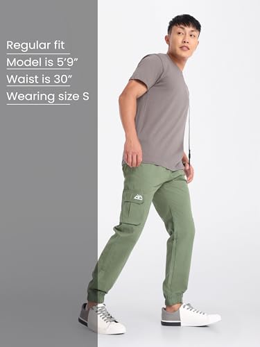 Image of Beyoung Cotton Solid Elastic with Drawstring Cargo Joggers for Men | Regular Fit | 2 Spacious Pockets | Smooth Texture