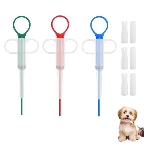 3PCS Émbolo para Mascotas, Alimentador para Mascotas De Punta Suave Herramienta Dispensador Para Mascotas Émbolo de Píldoras para Mascotas Feeder Reutilizable pour Chats Chiens Bébé Animau (Azul, Verd
