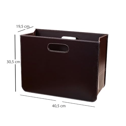Design ZEITUNGSKORB Business | Kunstleder, 40,5×30,5×19,5 cm (BxHxT), Braun | Faltbarer Zeitschriftenhalter, edle Zeitungsbox, Zeitungsständer, Zeitungssammler - 2