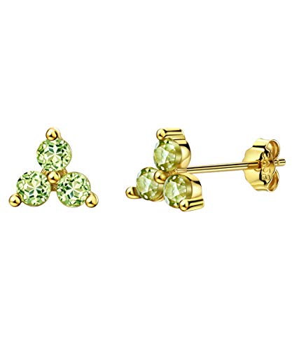 Michooyel Dainty Trio Earrings Studs 18K Gold Plated 925 Sterling Silver Peridot Garnet Fine Jewelry for Women