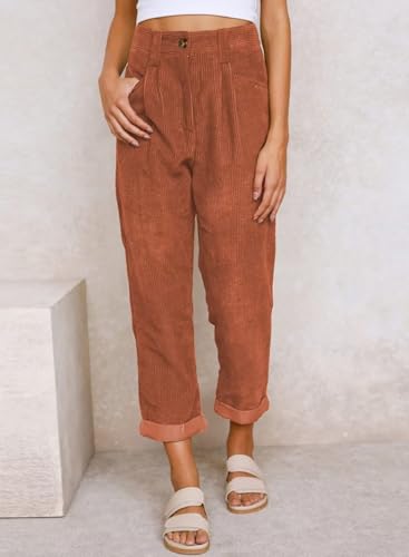 QACOHU Womens Corduroy Retro Pants 2024 2024 Casual Elastic High Waisted Loose Elastic Waist Trouser with Pockets2