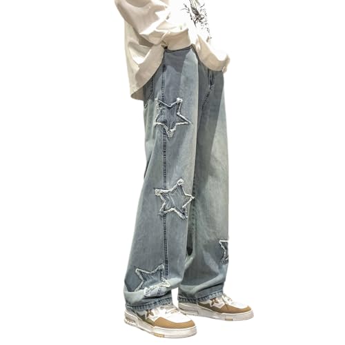 ​​Mens Y2K Star Jeans Streetwear High Waist Baggy Hip Hop Loose Fit Embroidery Harajuku Vintage Denim Jeans Pant