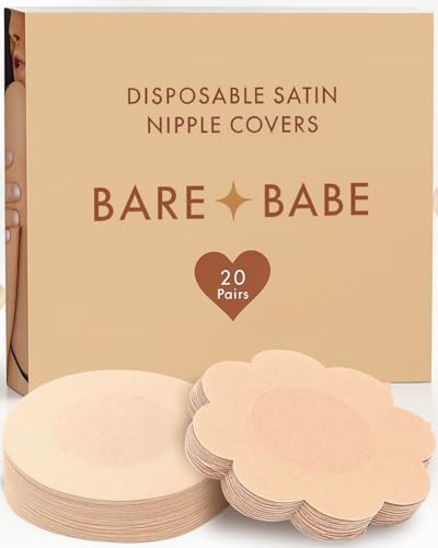 Image of Bare Babe 40 Pieces Satin Nipple Pasties - Hypoallergenic, Disposable, Adhesive Breast Pasties - Nude Nipple Covers No-Show