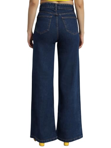 Image of Amazon Brand - INKAST Women High Rise Wide Leg Full Length Cotton Poly Lycra Jeans | Casual Denim Wear