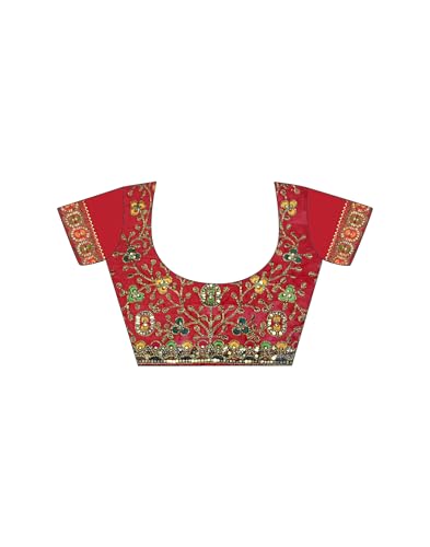 Image of SIRIL Women's Bandhani Printed Georgette Sequence Lace Scalloped Border Saree with Unstitched Blouse Piece