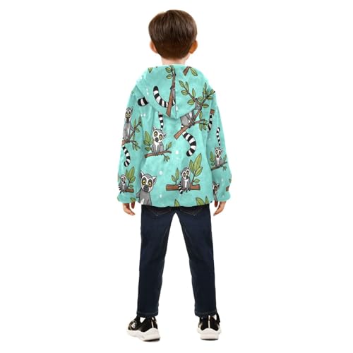 Lemurs on Branches with Leaves Toddler Fleece Jacket Girl Boys Hooded Fleece Jacket Coat Warm Outwear Zip-up 3-10T4