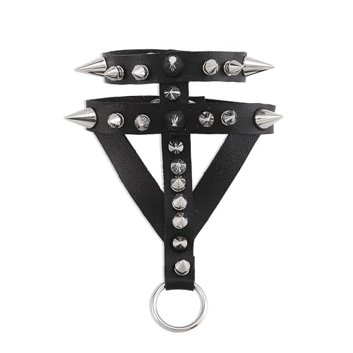 XCSJ Punk Gothic Stil Ring Armband Einstellbar Persönlichkeit Schmuck mit Kette und Nieten aus PU Leder Gothic Rock Punk Cosplay Armband für Halloween Bühne Requisiten Kostüm Zubehör (schwarz, 1pcs)