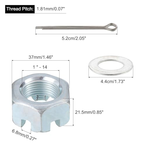 QUARKZMAN 2Set Anhänger Mutter Kit Karbonstahl 1-14 Sechskant Schlossmutter und 1 Unterlegscheibe und 2.25 Keilsplint für Spindelwelle