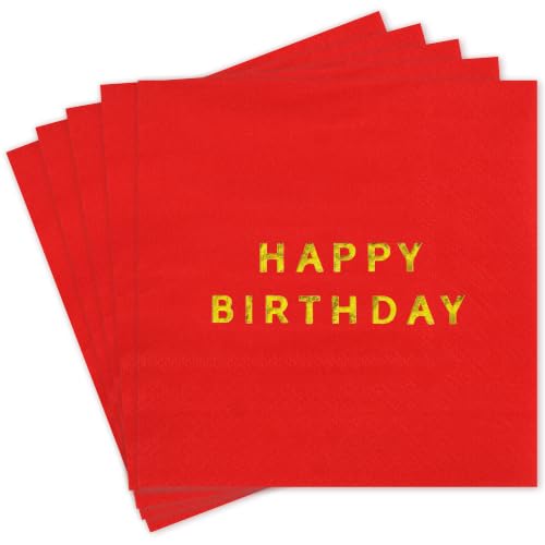 Vuzvuv 52 Pcs Happy Birthday Party Cocktail Napkins-Gold Red