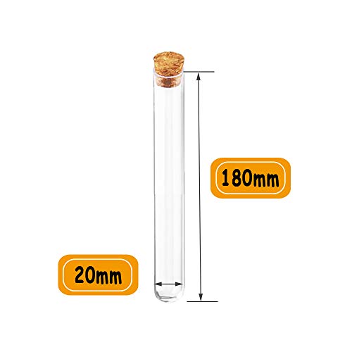 20x180mm Glass Test Tube,35ml Glass Test Tubes with Cork Stoppers,Glass Test Tubes for Bath Salt,Scientific Experiments,Plants,Candy Storage,20PCS - Thumbnail 2