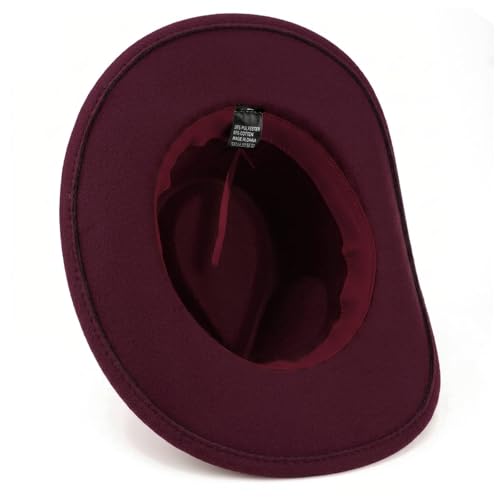 Image of DRESHOW Women Men Classic Felt Wide Brim Western Cowboy & Cowgirl Cap Belt Buckle Retro Panama Hat Unisex Rolled up Caps