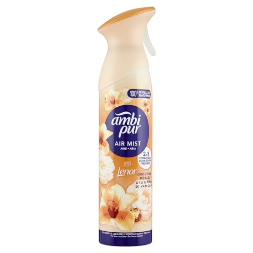 Ambi Pur Orquídea Dorada Ambientador En Spray 185 ml, 2 En 1 Combate Los Olores Y Refresca