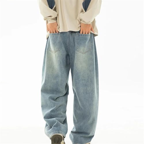 Men's Spring Oversized Washed Jeans Loose Fit Curved Cut Split Design Denim Trousers Retro Street Style3
