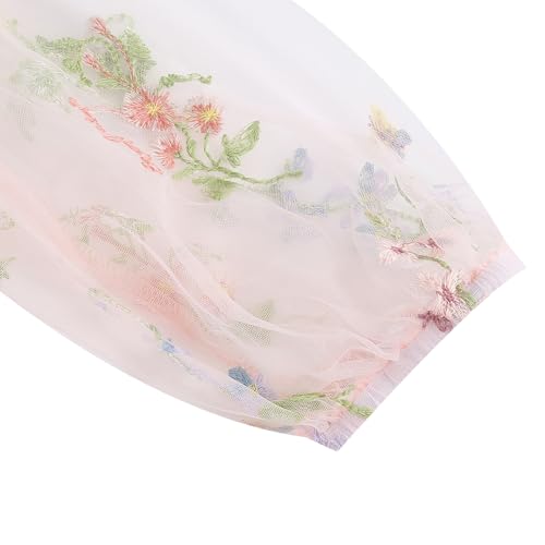 Image of Women Half Sleeve Flower Embroidery Tulle Prom Dress Formal Party Gown Wrap V Neck Flare A Line Wedding Guest Cocktail Dress
