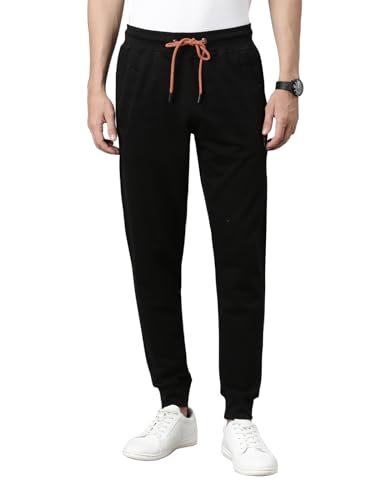 Image of BUZZ Standard Men Athleisure Slim Fit Solid Cotton Joggers Zipper Pockets, Ultra Soft, Stretchable, Breathable, Anti-Slip Waistband with Drawcord, Track Pants for Leisure, Travel, Workout. Pack of 1