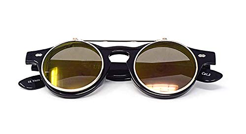 Ultra Black Frame Purple Mirrored Flip Up Round Steampunk Sunglasses Steampunk Goggles Retro Mens Womens UV400 Cyber Gothic Circle Glasses Aesthetic Circle Sunglasses Steampunk Accessories steampunk buy now online